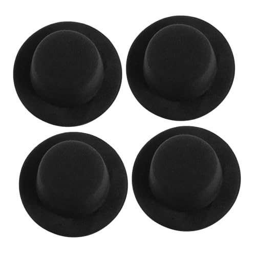 HONITANO 4 Stück Teiliges Kleine Schwarze Bastel Hüte für Puppenzubehör Flache Tops Dekorative Puppenkleidung Kreative DIY Mini Hüte Geeignet für Puppen Bären und Schneemann Deko von HONITANO
