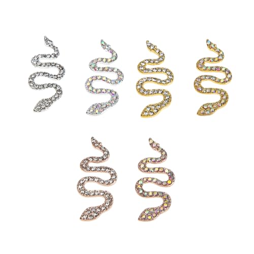 HONITANO 6 Stück Teiliges Nail Charms Schlangenform mit Funkelnden Strasssteinen in Silber Gold und Roségold für Kreative Nagelkunst DIY Nageldekorationen für Natürliche und Künstliche von HONITANO