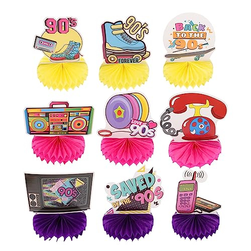 HONITANO 9 Stück Retro Disco Wabenpapierventilator Aufdecken Rekord-waben-mittelstücke Dekoration Party Gefälligkeiten 90er Waben-mittelstücke Groß Hochzeit Bunt Colorful von HONITANO
