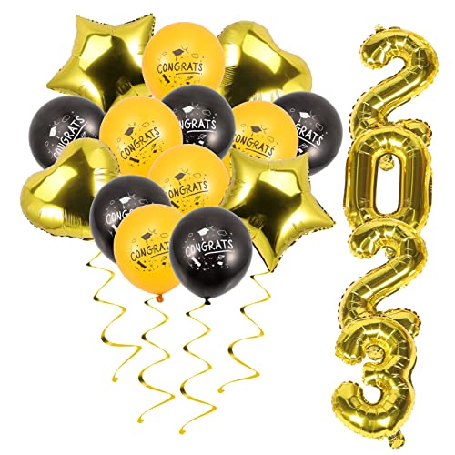 HONITANO Abschlussfeier Luftballons Aluminiumfolie Ballons mit Gratulationsdesign Abschluss Dekoration für Klassenzimmer Schwarz Goldene Ballons mit Stern und Herzmotiven Langlebig und HONITANO Abschlussfeier Luftballons Aluminiumfolie Ballons mit Gratulationsdesign Abschluss Dekoration für Klassenzimmer Schwarz Goldene Ballons mit Stern und Herzmotiven Langlebig und von HONITANO