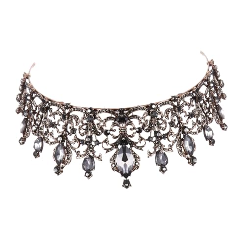 HONITANO Barock Hochzeit Krone Schwarz mit Strasssteinen Braut Kopfschmuck Funkelndes Vollkrone Headpiece für Hochzeitsfeier Party und Halloween Damen Tiara von HONITANO