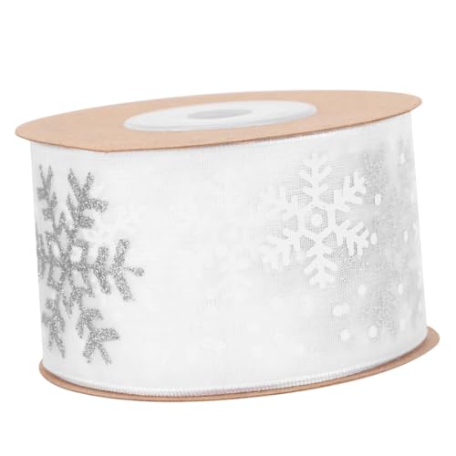 HONITANO Breites Schneeflocken Geschenkband mit Glitzer Dekoratives Weihnachtsband für Geschenkkarton Baumdekoration Basteln und Schleifen Weißes Organza Geschenkband von HONITANO