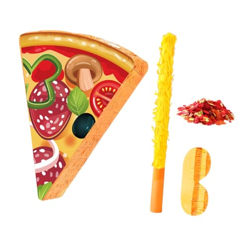 HONITANO Pizza Piñata Kindergeburtstag Partydeko mit Stick Augenbinde und Konfetti Füllbar Lustiges Essen für Feier Zubehör von HONITANO
