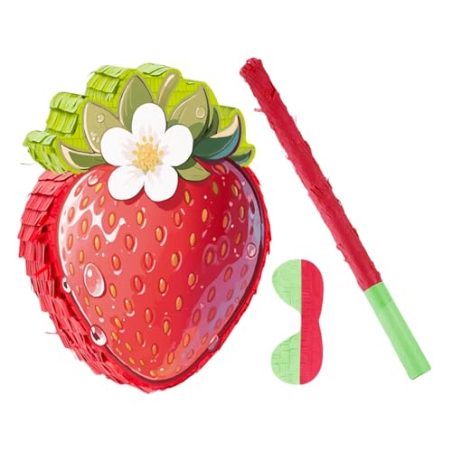 HONITANO Rote Erdbeer-piñata Kindergeburtstag Partyspiel mit Augenbinde Konfetti Karton und Krepppapier für Cinco De Mayo und Sommerfrucht Mottoparty von HONITANO