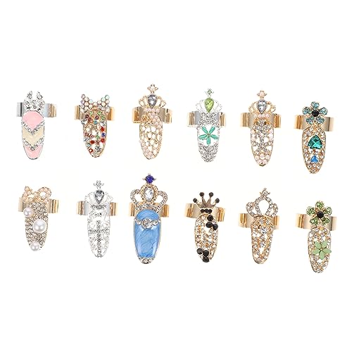 HONMEET 12 Stück Teiliges Nagelring mit Verstellbare Fingerringe für Maniküre Vielseitige Nail Art Charms für Hochzeit Halloween Cosplay und Festtagsfeiern Geeignet für Damen Aller von HONMEET