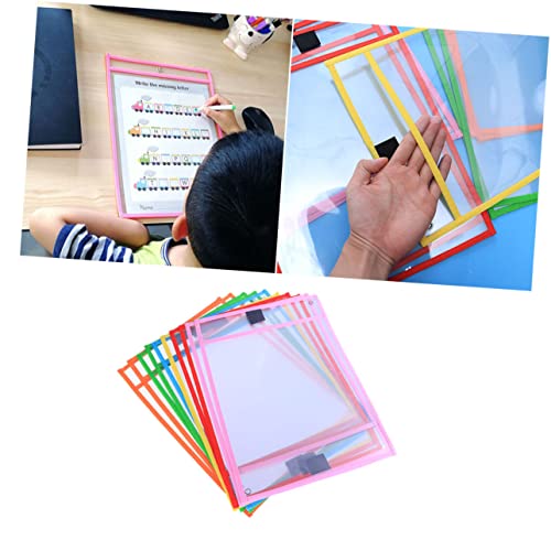 HONMEET 12 Stück Teiliges Wiederverwendbare PVC Dry Erase Pocket Hüllen mit Stiftehalter Beidseitig Transparent Wasser und Schmutzabweisend mit Metallöse zum Aufhängen für Zufällige Farbe von HONMEET