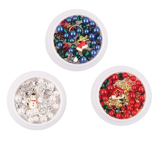 HONMEET 3 Boxen Weihnachts Maniküre Dekor Metall Nagelverzierung DIY Nail Art Zubehör mit Schneeflocken-motiven Sicher für Fingernägel Festlich für Damen Nail Design von HONMEET