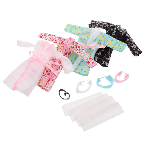 HONMEET 4 Sätze Teiliges Puppen Schlafanzug Set mit Bademantel Handtuch und Haarband Weiche Stoffpuppen Kleidung für Ankleidespiel Vielseitig als Nachtwäsche und Bademantel Geeignet von HONMEET
