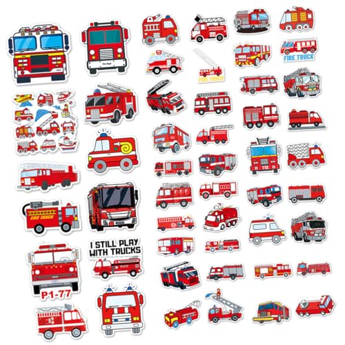 HONMEET 50stücke Selbstklebende Feuerwehrfahrzeug-Aufkleber Für Laptop Flasche Und Scrapbooking Kreative Deko-Sticker Wasserfest Und Langlebig Vielseitig Einsetzbar von HONMEET