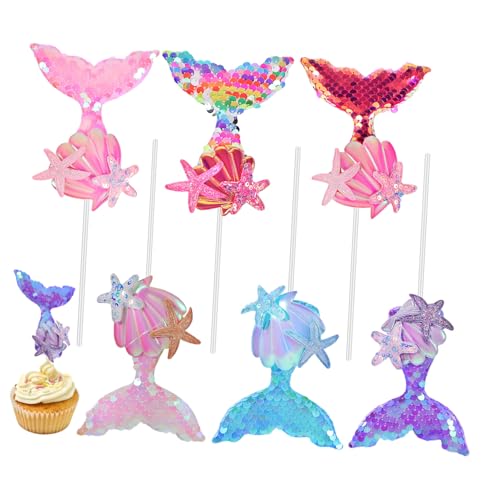 HONMEET 6 Stück Meerjungfrau Tortendeko mit Pailletten Stabile Cake Picks Funkelnde Meerjungfrauen Party Deko für Geburtstage Hochzeiten Babypartys und Feiern von HONMEET