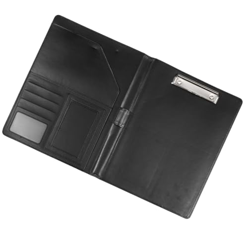 HONMEET Dokumentenmappe aus Kunstleder mit Edelstahlclip Multifunktionale Aktenmappe für Büro und Schule Leichte Praktische Mappe ohne Reißverschluss Tragbarer Dokumentenhalter in Schwarz von HONMEET