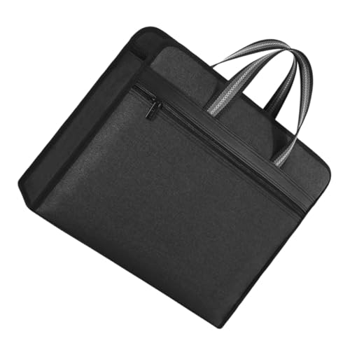 HONMEET Multilagige Canvas Dokumententasche mit Reißverschluss Strapazierfähiger Organizer für Wichtige Unterlagen Professionelle Aktenmappe für Damen für Büro Reise und Schule Schwarze von HONMEET