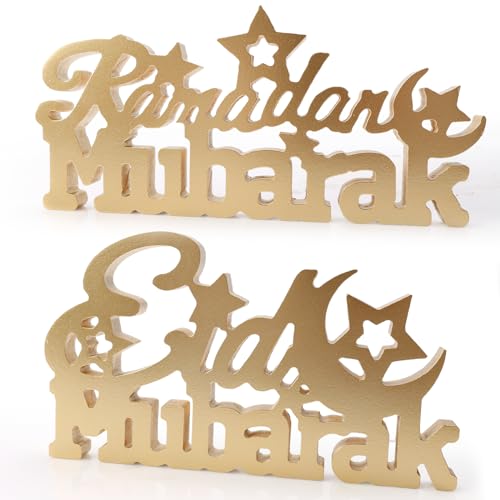 HONMOK 2pcs Eid Mubarak Tischdeko Holz, Ramadan Tisch Schild Deko, Bismillah Holz Aufsteller, Islamische Mond Stern Verzierung für Muslim Partydeko Tisch Ornament Heimdekoration Geschenk HONMOK 2pcs Eid Mubarak Tischdeko Holz, Ramadan Tisch Schild Deko, Bismillah Holz Aufsteller, Islamische Mond Stern Verzierung für Muslim Partydeko Tisch Ornament Heimdekoration Geschenk von HONMOK