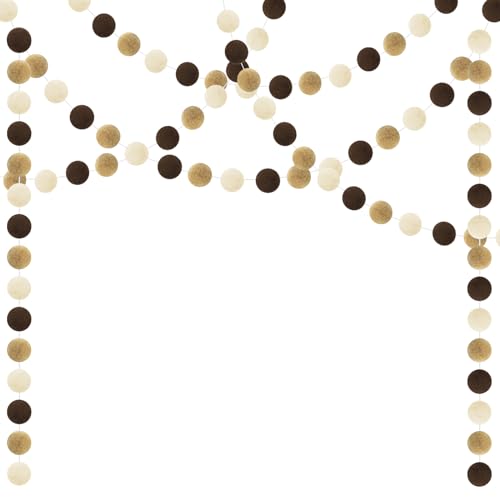 HONMOK 3 Stück Filzkugeln Girlanden, Vintage Pompons Deko, Braun Weiß Pom Pom Filzbälle, Filzkette Girlande Boho Party Dekorationen für Geburtstag Taufe Party von HONMOK