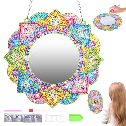 HONMOK 5D Diamond Painting Spiegel Bastelset Kinder, Mandala schminkspiegel Mädchen, DIY Diamant Kosmetikspiegel, Make-up Spiegel Spielzeug für 5-12 Jahre Mädchen Geburtstags-Muterrtagsgeschenk von HONMOK