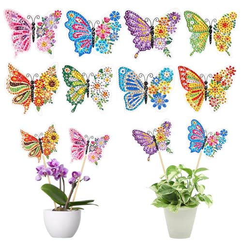 HONMOK 8pcs Schmetterling Diamond Painting, Schmetterling Diamant Painting, Garten Schmetterlinge DIY, Diamond Painting Art Garten Schmetterlinge Stange,Diamond Kunst Painting Gartendeko Schmetterling von HONMOK