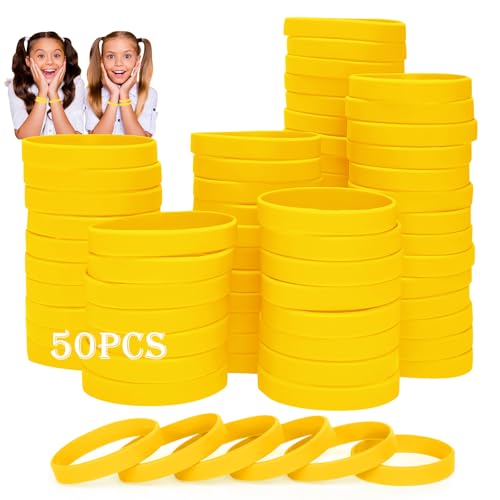 HONTIUS 50 Stück Silikonarmband, 7 Zoll Silikon Armbänder Silikonarmbänder Silicone Wristband Leer Gummiarmbänder für Schule Lehrer Team Party für 8-12 Jahre Gelb HONTIUS 50 Stück Silikonarmband, 7 Zoll Silikon Armbänder Silikonarmbänder Silicone Wristband Leer Gummiarmbänder für Schule Lehrer Team Party für 8-12 Jahre Gelb von HONTIUS