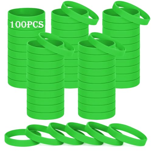HONTIUS Silikonarmband, 100 Stück Silikon Armbänder Silikonarmbänder Silicone Wristband Leer Gummiarmbänder für Schule Lehrer Team Party Männer Frauen (Grün, 8''-202cm) von HONTIUS