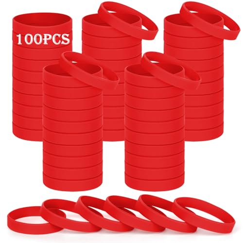 HONTIUS Silikonarmband, 100 Stück Silikon Armbänder Silikonarmbänder Silicone Wristband Leer Gummiarmbänder für Schule Lehrer Team Party Männer Frauen (Rot, 8''-202cm) von HONTIUS