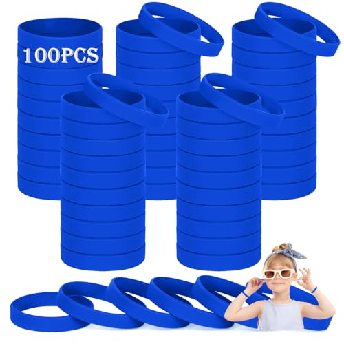 HONTIUS Silikonarmband, 100Stück Silikon Armbänder, 6.3'' Blau Silikonarmbänder Silicone Wristband Leer Gummiarmbänder für Schule Lehrer Team Party Kinder (Geeignet für 3-7-Jährige) von HONTIUS