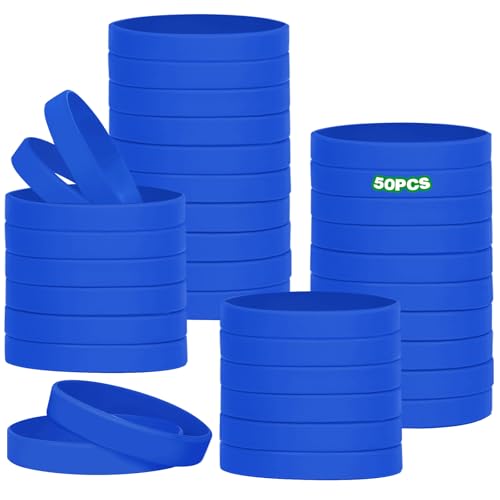HONTIUS Silikonarmband, 7'' 50 Stück Silikon Armbänder Silikonarmbänder 16cm Silicone Wristband Leer Gummiarmbänder für Schule Lehrer Team Party Männer Frauen für 8-12 Jahre Blau von HONTIUS