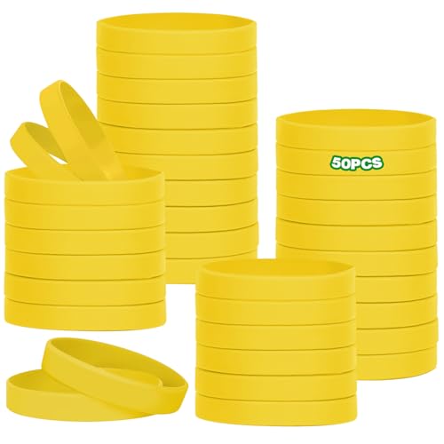 HONTIUS Silikonarmband, 8'' 50 Stück Silikon Armbänder Silikonarmbänder 20.2cm Silicone Wristband Leer Gummiarmbänder für Schule Lehrer Team Party Männer Frauen Gelb HONTIUS Silikonarmband, 8'' 50 Stück Silikon Armbänder Silikonarmbänder 20.2cm Silicone Wristband Leer Gummiarmbänder für Schule Lehrer Team Party Männer Frauen Gelb von HONTIUS