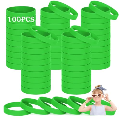 HONTIUS Silikonarmband kinder, 100 Stück Grün Silikon Armbänder, 6.3'' Grün Silikonarmbänder Silicone Wristband Leer Gummiarmbänder für Schule Lehrer Team Party Kinder (für 3-7 Jährige) von HONTIUS