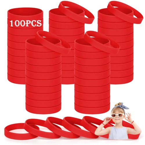HONTIUS Silikonarmband kinder, 100 Stück Rot Silikon Armbänder, 6.3'' Grün Silikonarmbänder Silicone Wristband Leer Gummiarmbänder für Schule Lehrer Team Party Kinder (für 3-7 Jährige) von HONTIUS