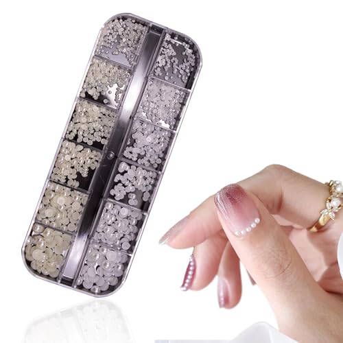 1Schachtel/12Raster Nail Art Strasssteine, Flatback Perlen Für Nägel Nail Charms Klein Halbrunde Perlenkugeln Nagelzubehör für DIY Nagelkunst Acryl Nagel Dekorationen Design von HONUTIGE