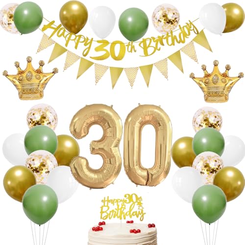 30 Geburtstag Deko Salbeigrün, Luftballons 30. Geburtstag Männer Frauen, Grün Weiß Gold Ballons mit Zahl 30 Folienballon, Banner Tortendeko für 30re Party Dekoration 30 Geburtstag Deko Salbeigrün, Luftballons 30. Geburtstag Männer Frauen, Grün Weiß Gold Ballons mit Zahl 30 Folienballon, Banner Tortendeko für 30re Party Dekoration von HONZSAN