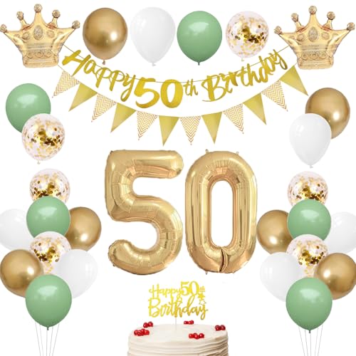 50 Geburtstag Deko Salbeigrün, Luftballon 50. Geburtstag Männer Frau, Zahl 50 Folienballon mit Banner Flaggen, Tortendeko, Grün Weiß Gold Ballons für 50re Party Deko 50 Geburtstag Deko Salbeigrün, Luftballon 50. Geburtstag Männer Frau, Zahl 50 Folienballon mit Banner Flaggen, Tortendeko, Grün Weiß Gold Ballons für 50re Party Deko von HONZSAN