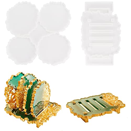 HONZUEN Silikonform Untersetzer, Unregelmäßig Silikonformen Epoxidharz Set DIY Achatform Untersetzer Kit Epoxidharzformen Becherständer, Resin Art Achat Untersetzer für Schmuck DIY Basteln von HONZUEN