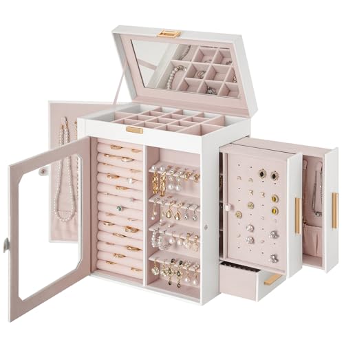 HOOBRO Schmuckschatulle mit Spiegel, Schmuckaufbewahrung, Schmuckkästchen Reise, Schmuck Organizer mit Glasfenster, vertikale Aufbewahrung, für Ohrringe, Ringe, Halsketten, Weiß EWT03JB04G2 HOOBRO Schmuckschatulle mit Spiegel, Schmuckaufbewahrung, Schmuckkästchen Reise, Schmuck Organizer mit Glasfenster, vertikale Aufbewahrung, für Ohrringe, Ringe, Halsketten, Weiß EWT03JB04G2 von HOOBRO