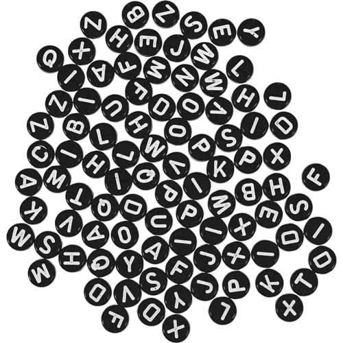 HOODANCOS 1 Beutel Runde Buchstabenperlen Acryl Alphabet Zahlenperlen A-Z Lose Perlen-Set Für Diy-Halsketten Schlüsselanhänger Schmuckherstellung von HOODANCOS