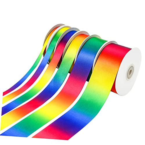 HOODANCOS 1 Rolle Buntes Satinband Hochdichtes Polyester Geschenkband für DIY Blumen Kuchen und Dekoration Regenbogen Farbverlauf für Bastelprojekte und Geschenkverpackungen von HOODANCOS