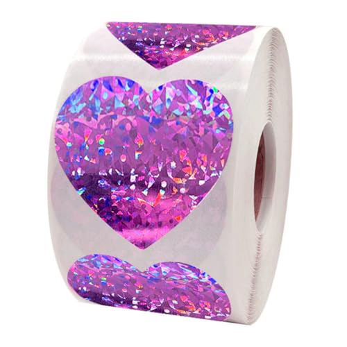 HOODANCOS 1 Rolle Herzförmige Selbstklebende Aufkleber Holografisch Etiketten für DIY Bastelprojekte und Valentinstag Dekorationen von HOODANCOS