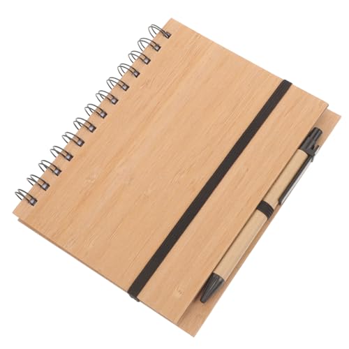 HOODANCOS 1 Satz Notizbuch mit Bambusdeckel Spiralbindung Praktischer Planer und Notizblock mit Stift für Tägliche Aufgaben To Do Listen und Essensplanung für Schüler und Büroangestellte von HOODANCOS