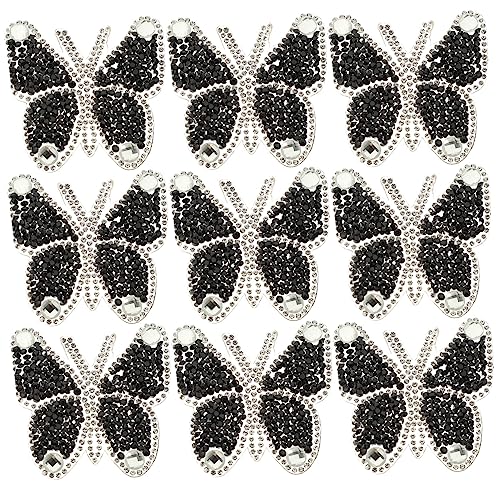 HOODANCOS 10 Stück Aufnähmotive mit Strass Schmetterlings Patches für Kleidung und Rucksäcke zur Dekoration und Reparatur Schwarz von HOODANCOS