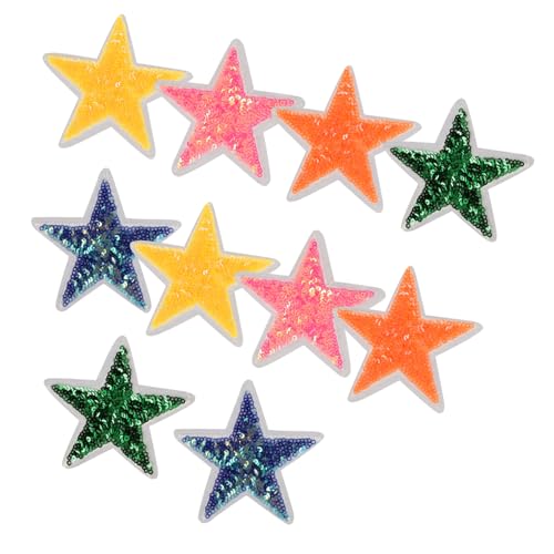 HOODANCOS 10 Stück Stern -Pailletten -Patch bunt Sterne glänzen funkeln Handwerk Sterne annähen Flicken für Bekleidung Patches für Rucksäcke Sternförmige Applikation DIY-Versorgung Stoff von HOODANCOS