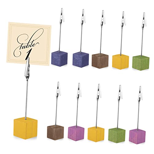 HOODANCOS 10 Stück Teiliges Bunter Holz Memo Clips mit Würfelbasis Kreative Fotohalter für Schreibtisch Büro Schule Stabil und Dekorativ Präsentieren von Bildern und Notizen von HOODANCOS