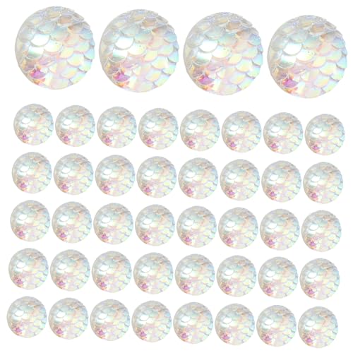 HOODANCOS 100 Stück Fischschuppen Zubehör Cabochons Runde Cabochons Flache Rückseite Fischperle Leuchtende Meerjungfrauenschuppen Meerjungfrauen Charms Zur Schmuckherstellung von HOODANCOS