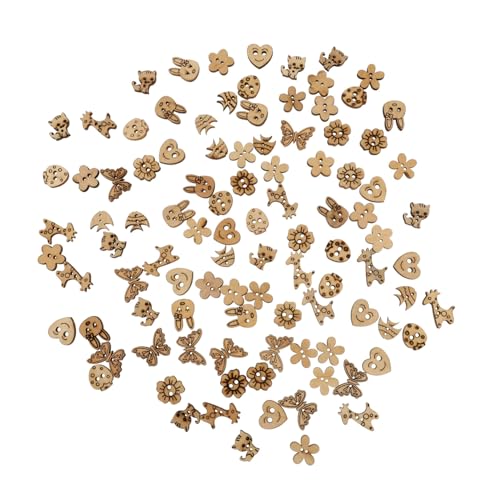 HOODANCOS 100 Stück Holzknöpfe Praktische Diy Bastelknöpfe Holzfarbe für Kinderbekleidung Sichere und Geruchlose Materialien Vielseitige Designs Einfache Handhabung für Kreative Projekte von HOODANCOS