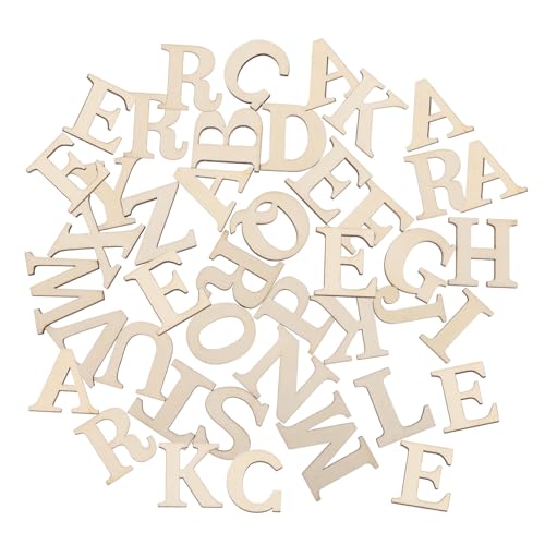 HOODANCOS 100 Stück Holzspäne mit englischem Alphabet ausgeschnitten Handwerk Briefe Wandgemälde Dekoration Schreiben DIY ausschnitt DIY Malspielzeug Holzscheiben Beige von HOODANCOS