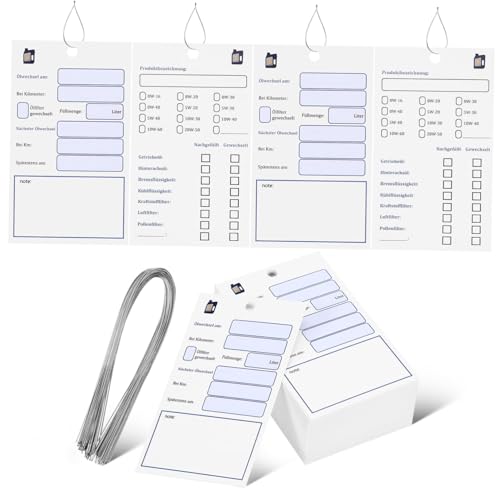 HOODANCOS 100 Stück Tags Papier Doppelseitiges Design für Fahrzeugwartung Management Dokumentation Hochwertige Aufkleber mit Aufhängung Praktische Erinnerungen für Autofahrer von HOODANCOS