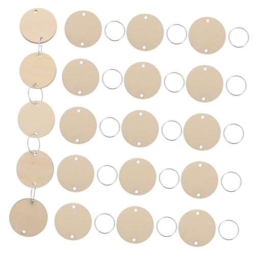 HOODANCOS 100Stücke Runde Holzscheiben mit Löchern Holzspan für DIY Kalender Geburtstagsetiketten und Handwerk Eisenringe für Vielseitige Verwendung Bastelprojekten von HOODANCOS