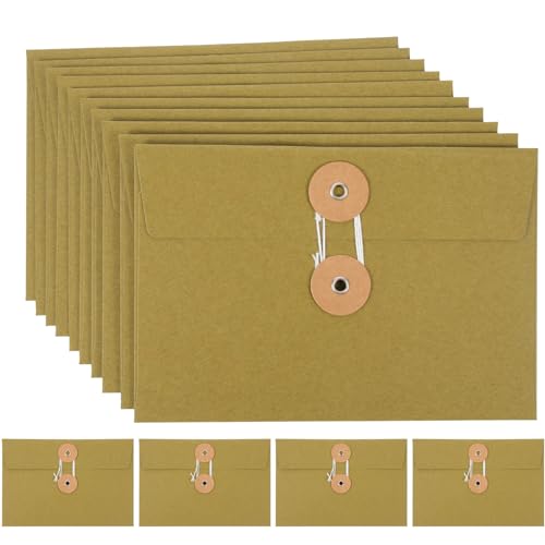 HOODANCOS 10Stücke Vintage Papier Taschen Stabile Postkarten Aufbewahrungsbeutel Dicke Aktenbeutel für Schule Büro Grünes Kraftpapier mit Seilschnallenverschluss von HOODANCOS