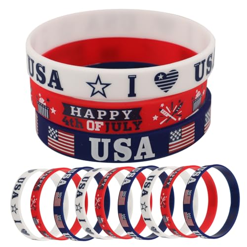 HOODANCOS 12 Stück Armband zum Unabhängigkeitstag Party Gefälligkeiten Handgelenk Partyzubehör Silikonarmband für die Unabhängigkeitstagsparty Armbänder mit patriotischem Thema Kieselgel HOODANCOS 12 Stück Armband zum Unabhängigkeitstag Party Gefälligkeiten Handgelenk Partyzubehör Silikonarmband für die Unabhängigkeitstagsparty Armbänder mit patriotischem Thema Kieselgel von HOODANCOS