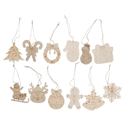 HOODANCOS 12 Stück Holzspäne Dekoration Holz Baumschmuck Malerei Basteln Holz Weihnachts Holzausschnitte Baum Holzausschnitt Basteln Zum Bemalen von HOODANCOS