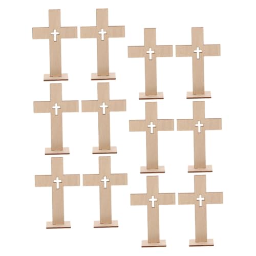 HOODANCOS 12 Stück Kreuzverzierung Minikreuze Zur Dekoration Dekorative Kreuze Wanddekoration Holzkreuze Zum Basteln Wandkreuze Tischaufsatz Stehend Kunstvolle Tischdekoration Beige Hölzern von HOODANCOS