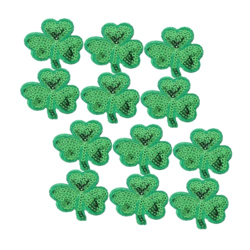 HOODANCOS 12 Stück Teiliges Kleine Kleeblatt Aufnäher zum Aufbügeln Stickflecken für Kleidung Jeans Rucksäcke und Jacken Langlebige Leichte Applikationen für St Patrick Day Dekoration und von HOODANCOS